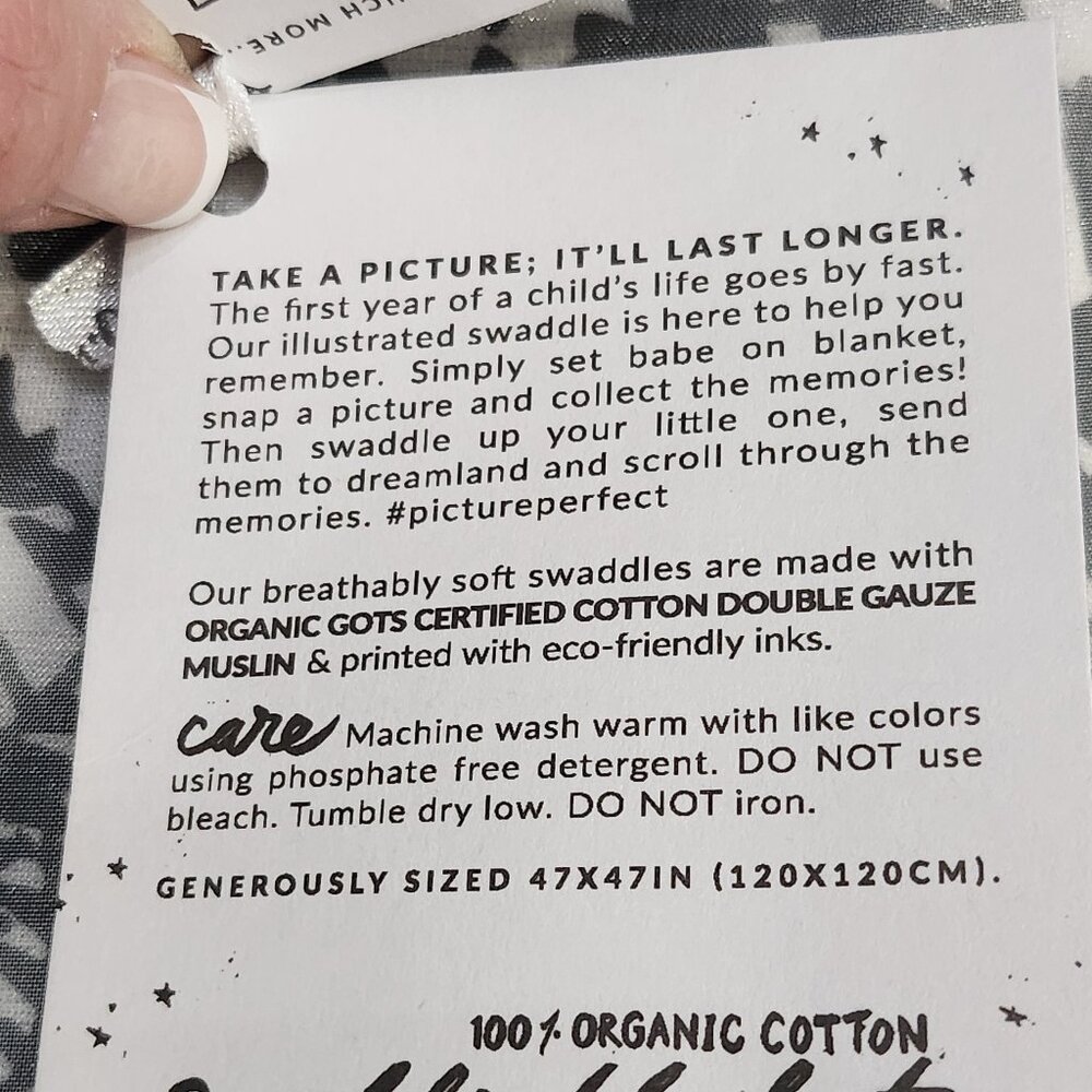 New! Baby Jives Company, 100% Organic Cotton Swaddle Blanket Black and White - Picture 6 of 9